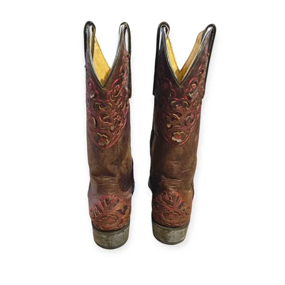 Old Gringo Brown Leather Pink Red Embroidered Floral Western Boots Size 8 - Picture 6 of 9